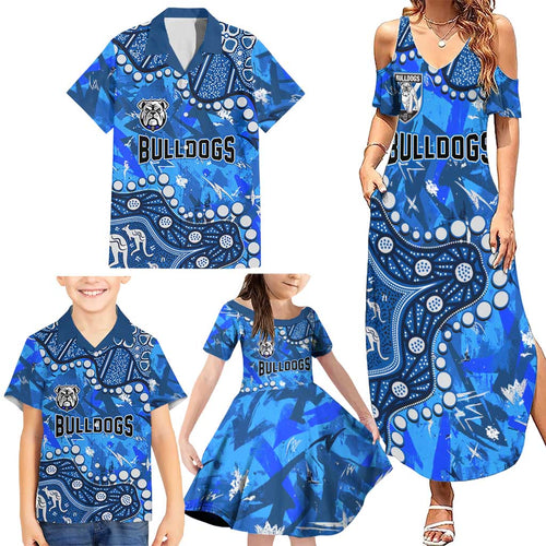 Personalized Canterbury-Bankstown Bulldogs Family Matching Summer Maxi Dress and Hawaiian Shirt Aboriginal Pattern with Graffiti Style Design