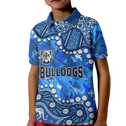 Personalized Canterbury-Bankstown Bulldogs Kid Polo Shirt Aboriginal Pattern with Graffiti Style Design