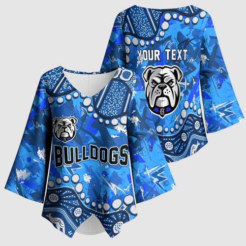 Personalized Canterbury-Bankstown Bulldogs Kimono Sleeve Blouse Aboriginal Pattern with Graffiti Style Design