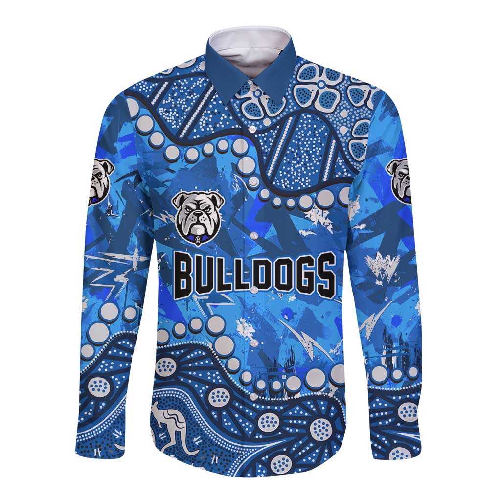 Personalized Canterbury-Bankstown Bulldogs Long Sleeve Button Shirt Aboriginal Pattern with Graffiti Style Design