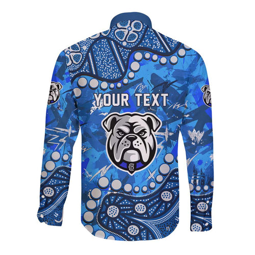 Personalized Canterbury-Bankstown Bulldogs Long Sleeve Button Shirt Aboriginal Pattern with Graffiti Style Design