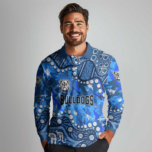 Personalized Canterbury-Bankstown Bulldogs Long Sleeve Polo Shirt Aboriginal Pattern with Graffiti Style Design