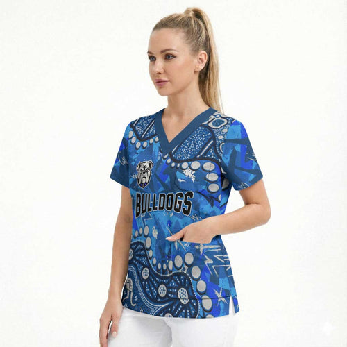 Personalized Canterbury-Bankstown Bulldogs Scrub Top Aboriginal Pattern with Graffiti Style Design