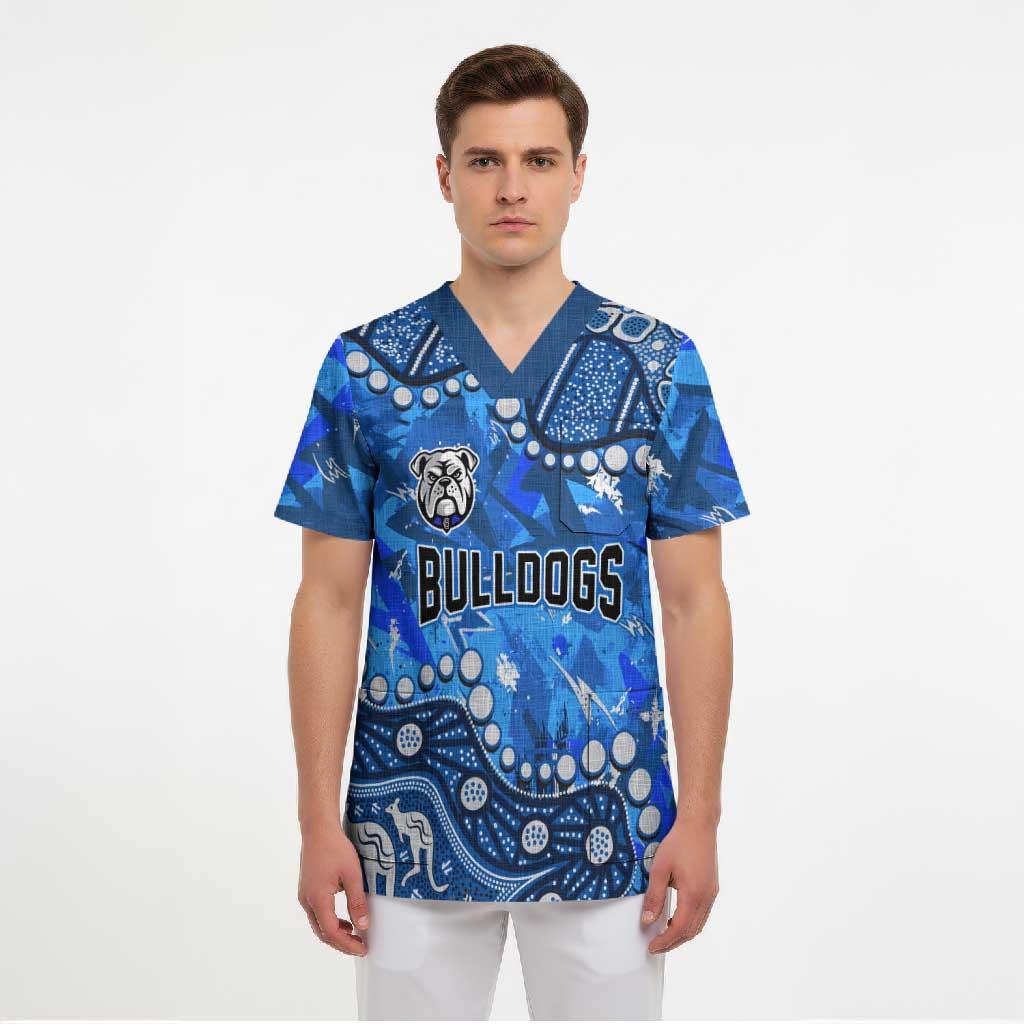 Personalized Canterbury-Bankstown Bulldogs Scrub Top Aboriginal Pattern with Graffiti Style Design