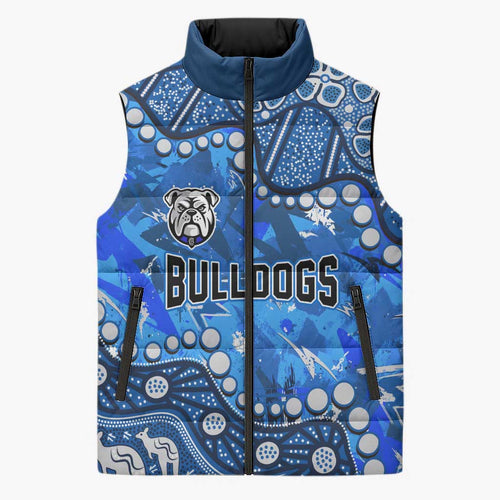 Personalized Canterbury-Bankstown Bulldogs Sleeveless Puffer Jacket Aboriginal Pattern with Graffiti Style Design