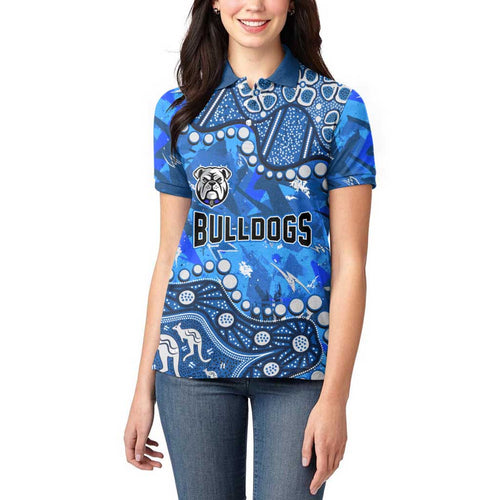 Personalized Canterbury-Bankstown Bulldogs Women Polo Shirt Aboriginal Pattern with Graffiti Style Design