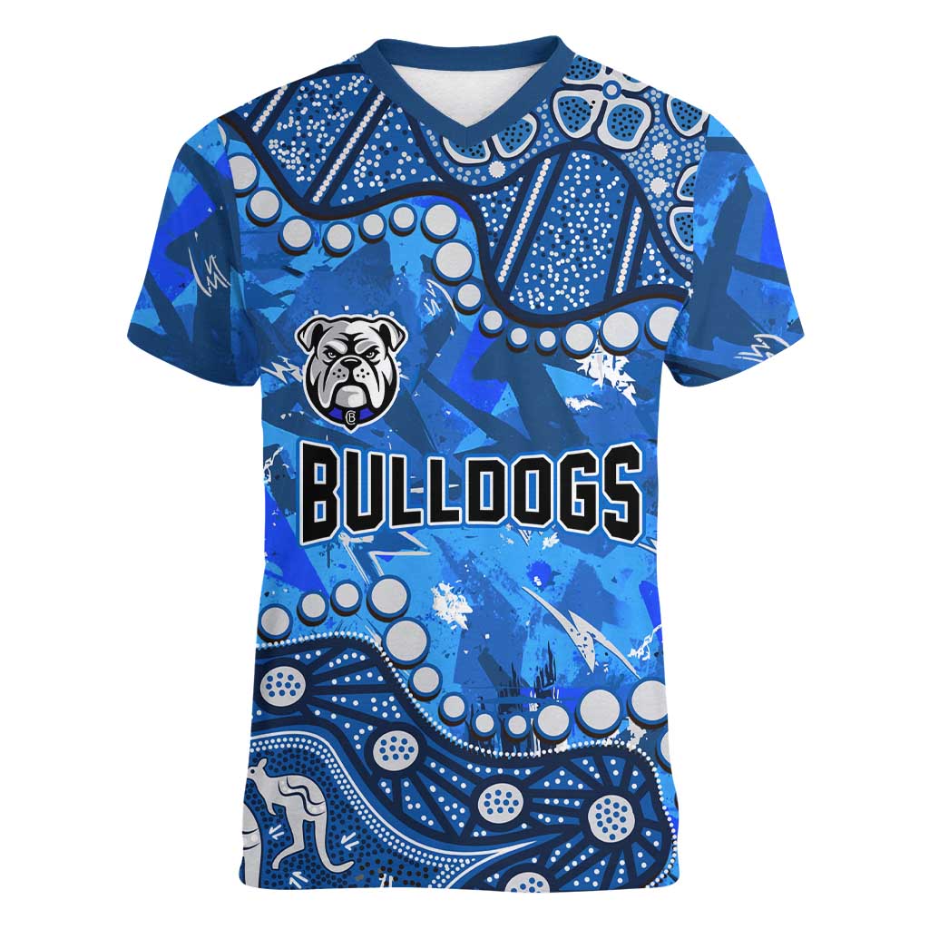 Personalized Canterbury-Bankstown Bulldogs Women V-Neck T-Shirt Aboriginal Pattern with Graffiti Style Design