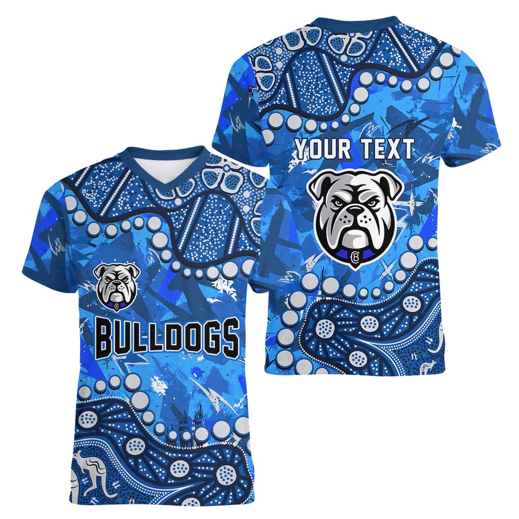 Personalized Canterbury-Bankstown Bulldogs Women V-Neck T-Shirt Aboriginal Pattern with Graffiti Style Design