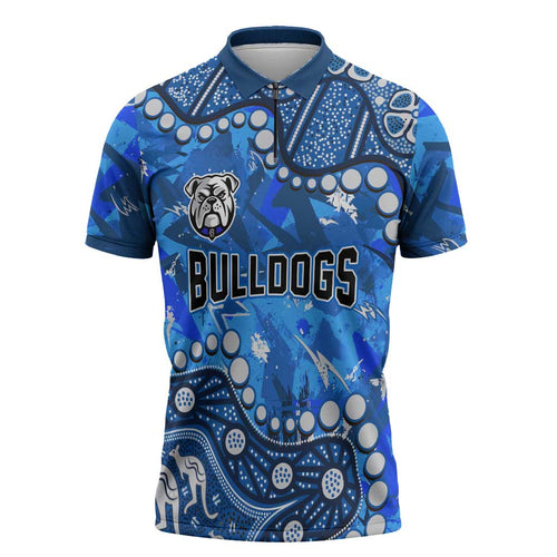 Personalized Canterbury-Bankstown Bulldogs Zipper Polo Shirt Aboriginal Pattern with Graffiti Style Design