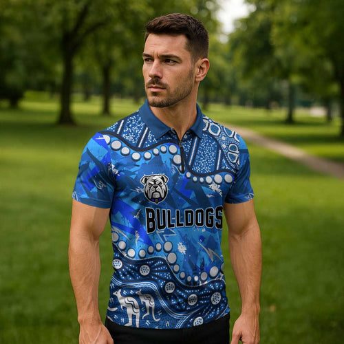Personalized Canterbury-Bankstown Bulldogs Zipper Polo Shirt Aboriginal Pattern with Graffiti Style Design