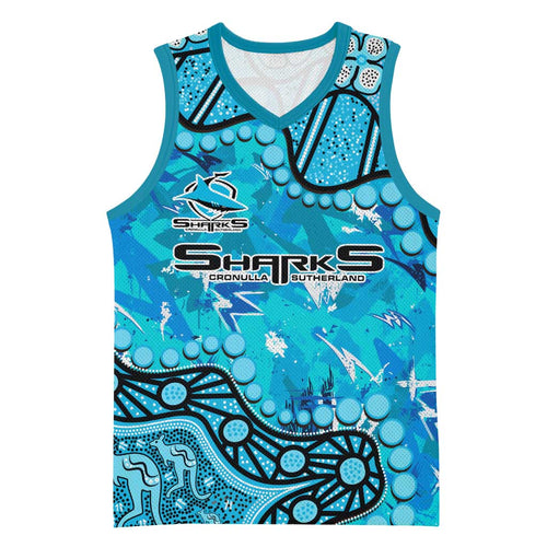 Personalized Cronulla-Sutherland Sharks Basketball Jersey Aboriginal Pattern with Graffiti Style Design