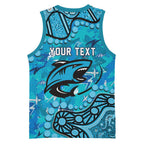 Personalized Cronulla-Sutherland Sharks Basketball Jersey Aboriginal Pattern with Graffiti Style Design