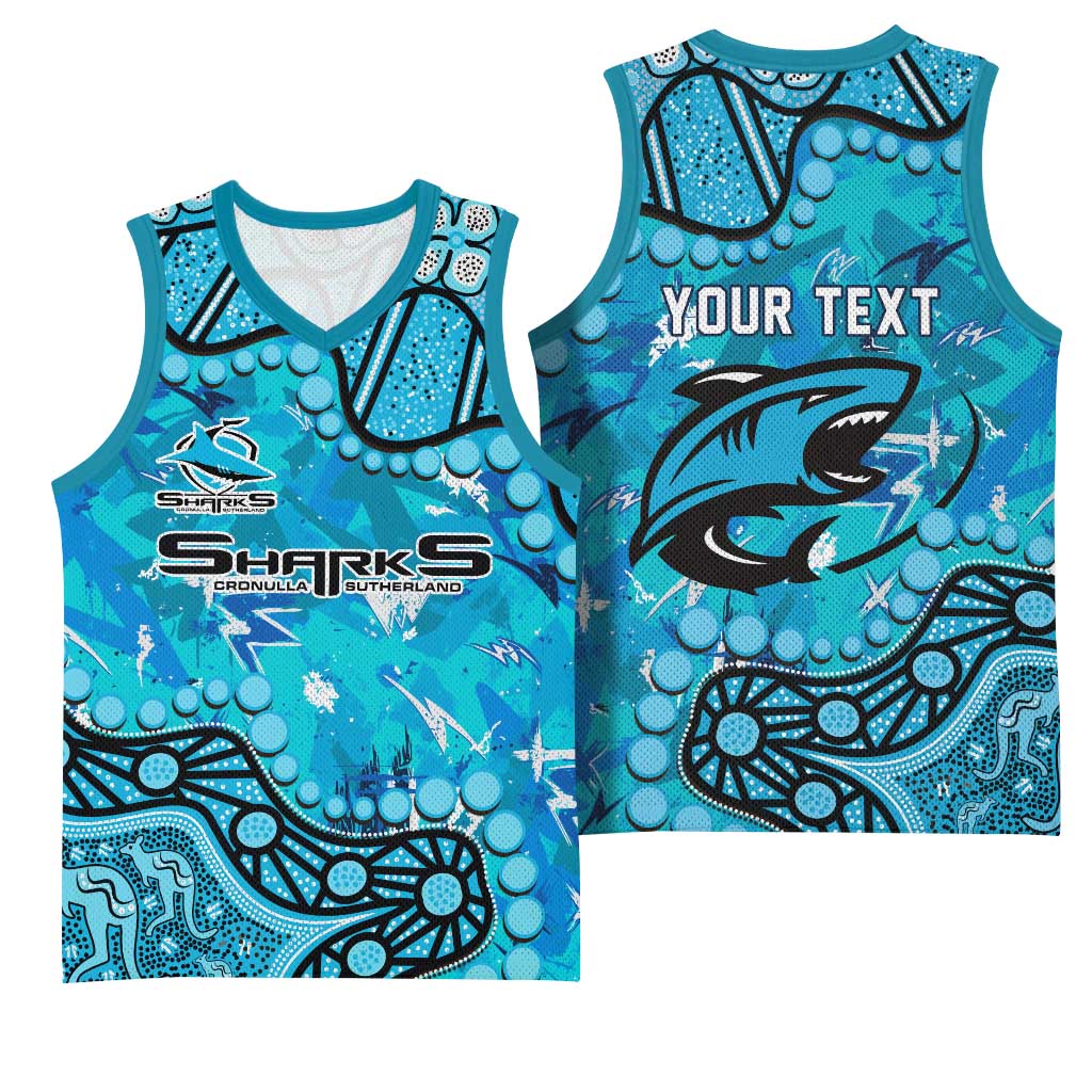 Personalized Cronulla-Sutherland Sharks Basketball Jersey Aboriginal Pattern with Graffiti Style Design