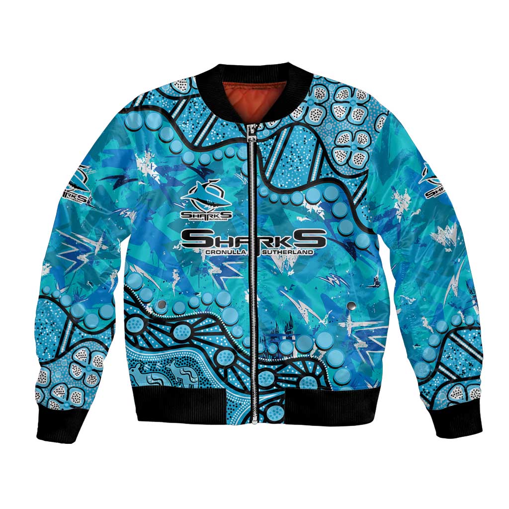 Personalized Cronulla-Sutherland Sharks Bomber Jacket Aboriginal Pattern with Graffiti Style Design