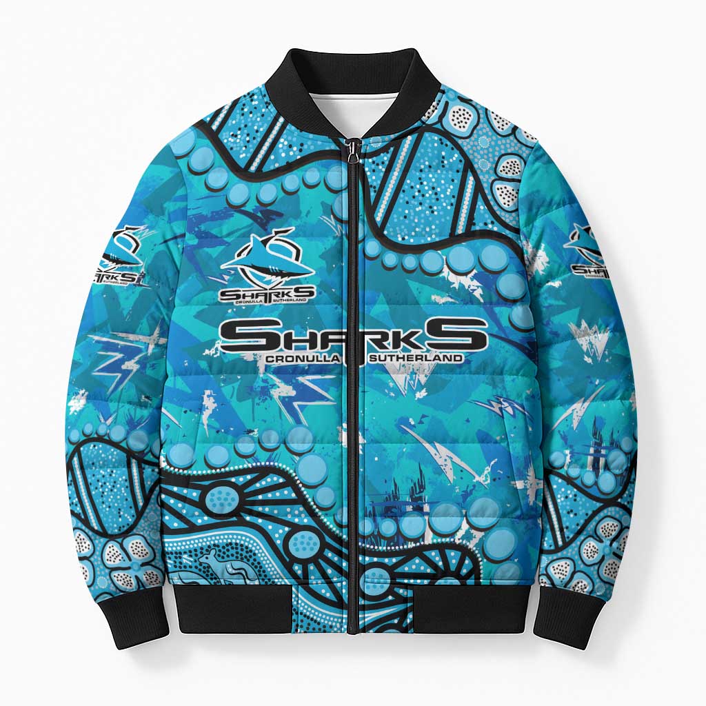 Personalized Cronulla-Sutherland Sharks Bomber Puffer Jacket Aboriginal Pattern with Graffiti Style Design