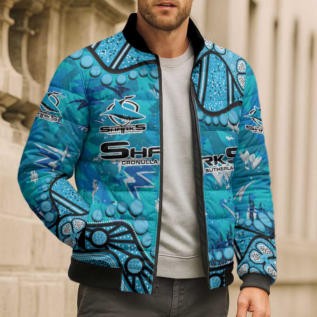 Personalized Cronulla-Sutherland Sharks Bomber Puffer Jacket Aboriginal Pattern with Graffiti Style Design