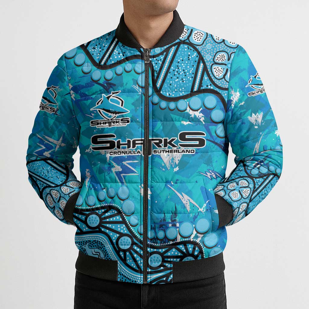 Personalized Cronulla-Sutherland Sharks Bomber Puffer Jacket Aboriginal Pattern with Graffiti Style Design