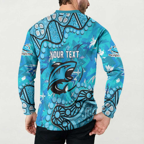 Personalized Cronulla-Sutherland Sharks Button Sweatshirt Aboriginal Pattern with Graffiti Style Design