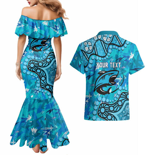 Personalized Cronulla-Sutherland Sharks Couples Matching Mermaid Dress and Hawaiian Shirt Aboriginal Pattern with Graffiti Style Design