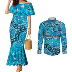 Personalized Cronulla-Sutherland Sharks Couples Matching Mermaid Dress and Long Sleeve Button Shirt Aboriginal Pattern with Graffiti Style Design