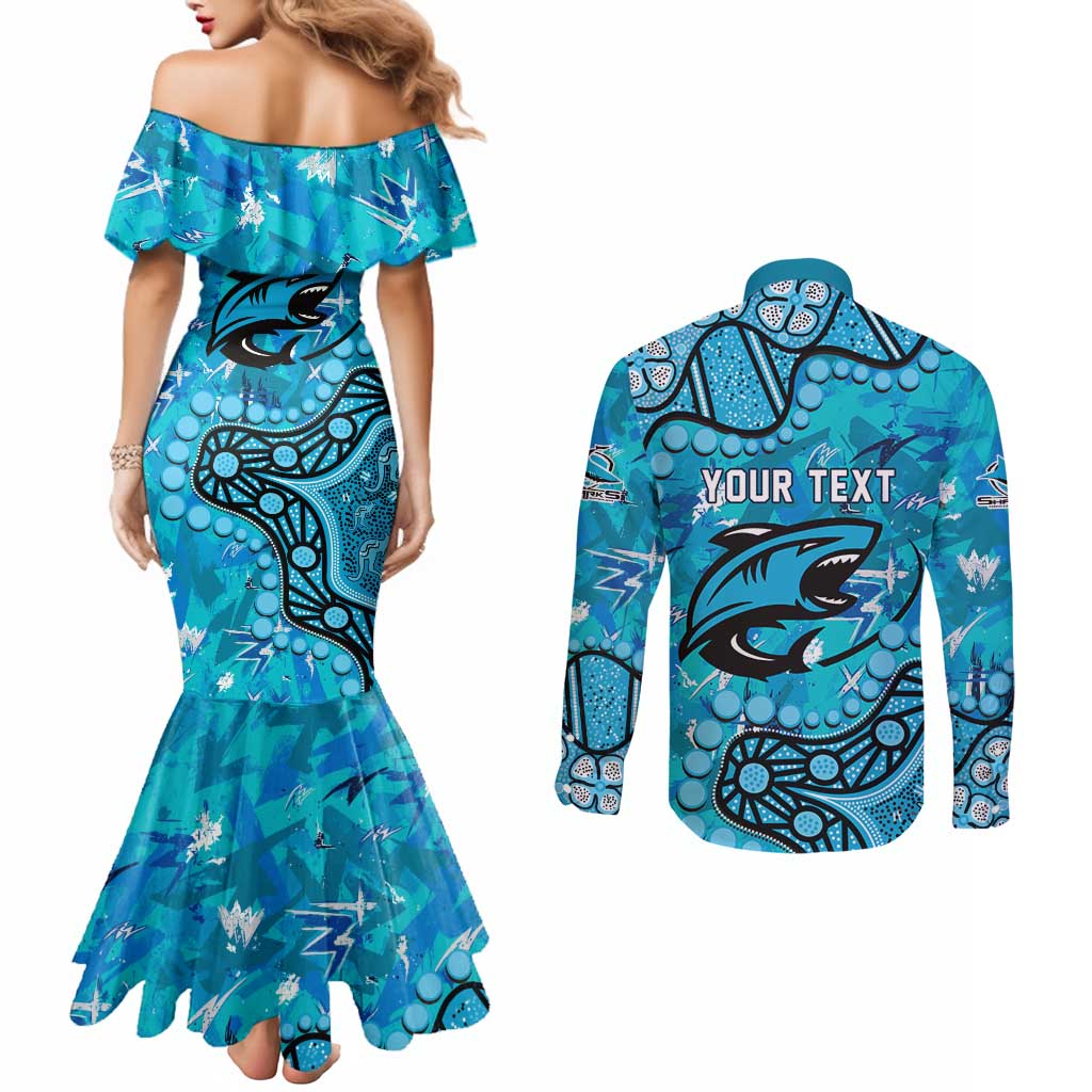 Personalized Cronulla-Sutherland Sharks Couples Matching Mermaid Dress and Long Sleeve Button Shirt Aboriginal Pattern with Graffiti Style Design