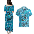Personalized Cronulla-Sutherland Sharks Couples Matching Puletasi and Hawaiian Shirt Aboriginal Pattern with Graffiti Style Design