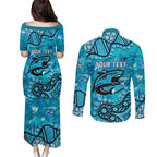 Personalized Cronulla-Sutherland Sharks Couples Matching Puletasi and Long Sleeve Button Shirt Aboriginal Pattern with Graffiti Style Design