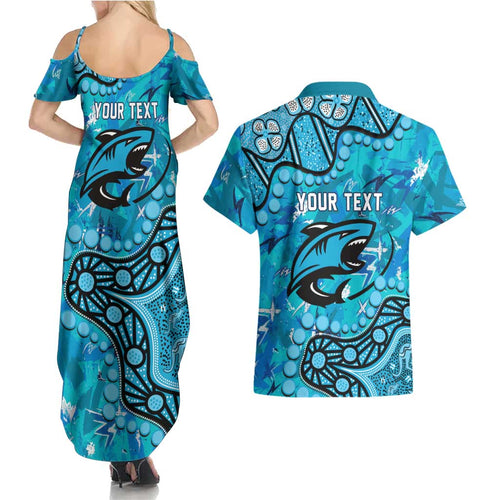 Personalized Cronulla-Sutherland Sharks Couples Matching Summer Maxi Dress and Hawaiian Shirt Aboriginal Pattern with Graffiti Style Design