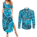 Personalized Cronulla-Sutherland Sharks Couples Matching Summer Maxi Dress and Long Sleeve Button Shirt Aboriginal Pattern with Graffiti Style Design