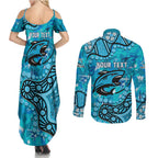 Personalized Cronulla-Sutherland Sharks Couples Matching Summer Maxi Dress and Long Sleeve Button Shirt Aboriginal Pattern with Graffiti Style Design