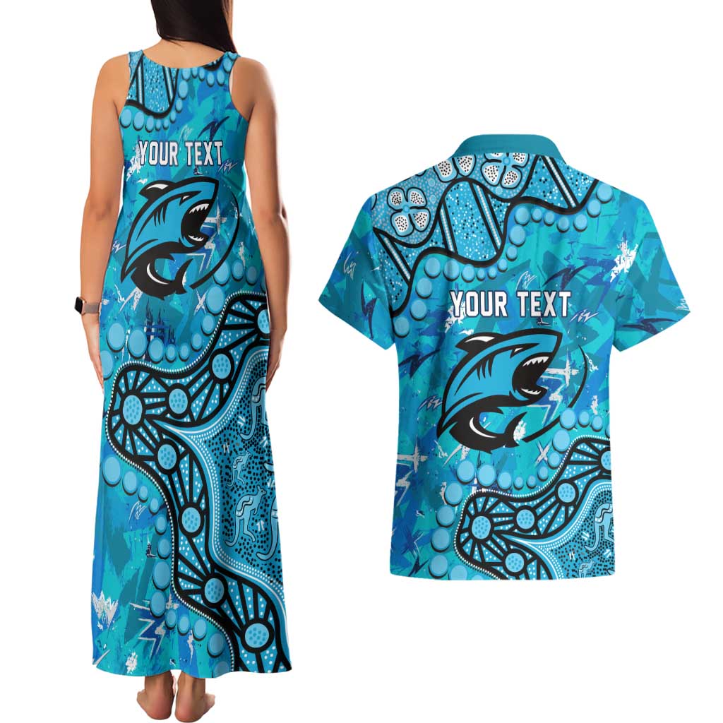Personalized Cronulla-Sutherland Sharks Couples Matching Tank Maxi Dress and Hawaiian Shirt Aboriginal Pattern with Graffiti Style Design