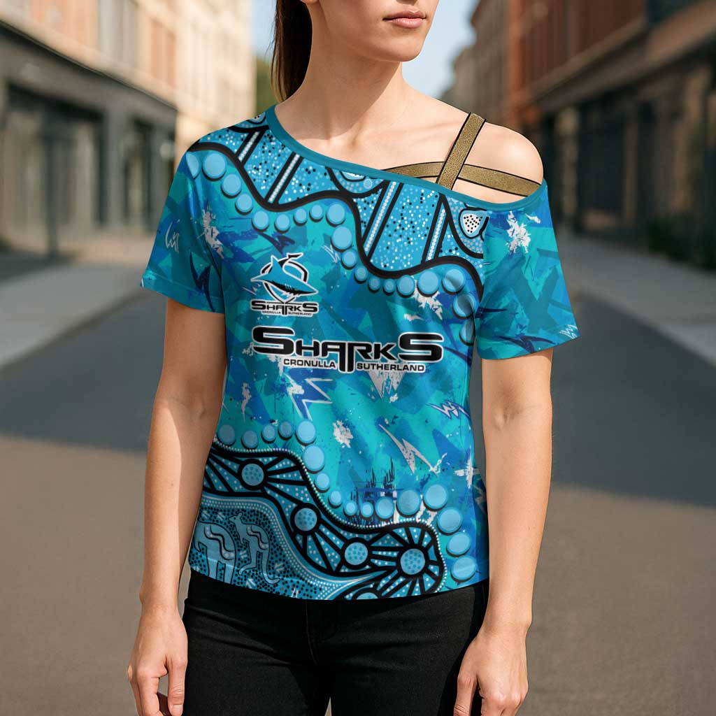 Personalized Cronulla-Sutherland Sharks Cross Shoulder Shirt Aboriginal Pattern with Graffiti Style Design