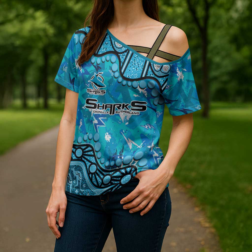 Personalized Cronulla-Sutherland Sharks Cross Shoulder Shirt Aboriginal Pattern with Graffiti Style Design