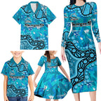 Personalized Cronulla-Sutherland Sharks Family Matching Long Sleeve Bodycon Dress and Hawaiian Shirt Aboriginal Pattern with Graffiti Style Design