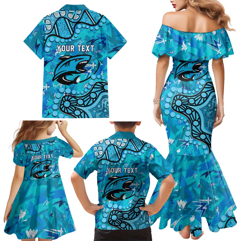 Personalized Cronulla-Sutherland Sharks Family Matching Mermaid Dress and Hawaiian Shirt Aboriginal Pattern with Graffiti Style Design