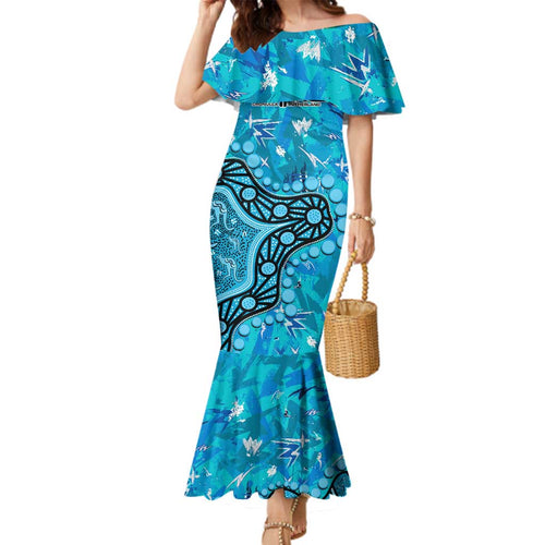 Personalized Cronulla-Sutherland Sharks Family Matching Mermaid Dress and Hawaiian Shirt Aboriginal Pattern with Graffiti Style Design