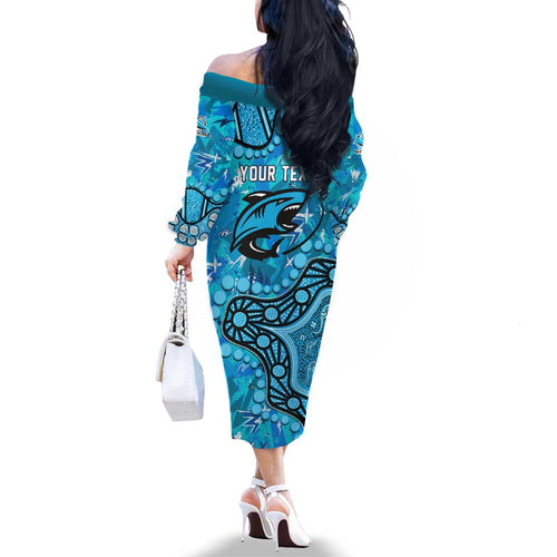 Personalized Cronulla-Sutherland Sharks Family Matching Off The Shoulder Long Sleeve Dress and Hawaiian Shirt Aboriginal Pattern with Graffiti Style Design