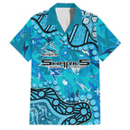 Personalized Cronulla-Sutherland Sharks Family Matching Off Shoulder Maxi Dress and Hawaiian Shirt Aboriginal Pattern with Graffiti Style Design