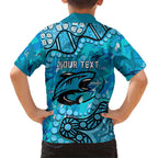 Personalized Cronulla-Sutherland Sharks Family Matching Off Shoulder Short Dress and Hawaiian Shirt Aboriginal Pattern with Graffiti Style Design