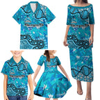 Personalized Cronulla-Sutherland Sharks Family Matching Puletasi and Hawaiian Shirt Aboriginal Pattern with Graffiti Style Design