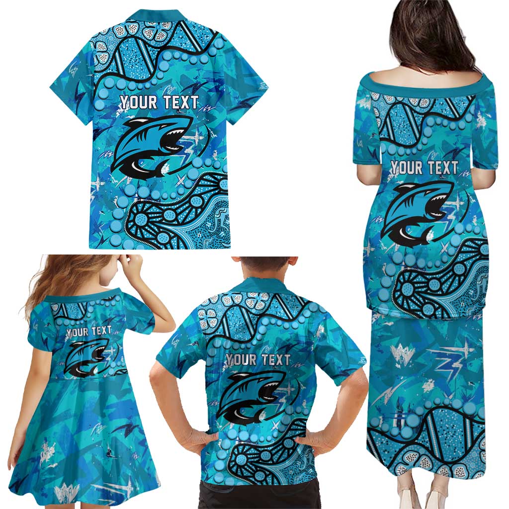 Personalized Cronulla-Sutherland Sharks Family Matching Puletasi and Hawaiian Shirt Aboriginal Pattern with Graffiti Style Design