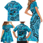 Personalized Cronulla-Sutherland Sharks Family Matching Short Sleeve Bodycon Dress and Hawaiian Shirt Aboriginal Pattern with Graffiti Style Design