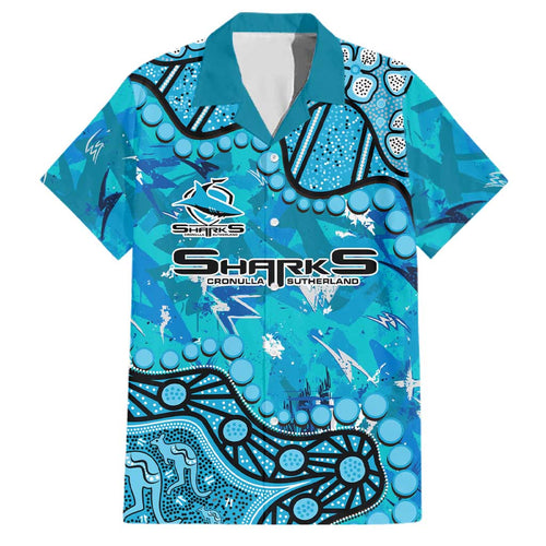 Personalized Cronulla-Sutherland Sharks Family Matching Short Sleeve Bodycon Dress and Hawaiian Shirt Aboriginal Pattern with Graffiti Style Design