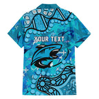 Personalized Cronulla-Sutherland Sharks Family Matching Short Sleeve Bodycon Dress and Hawaiian Shirt Aboriginal Pattern with Graffiti Style Design
