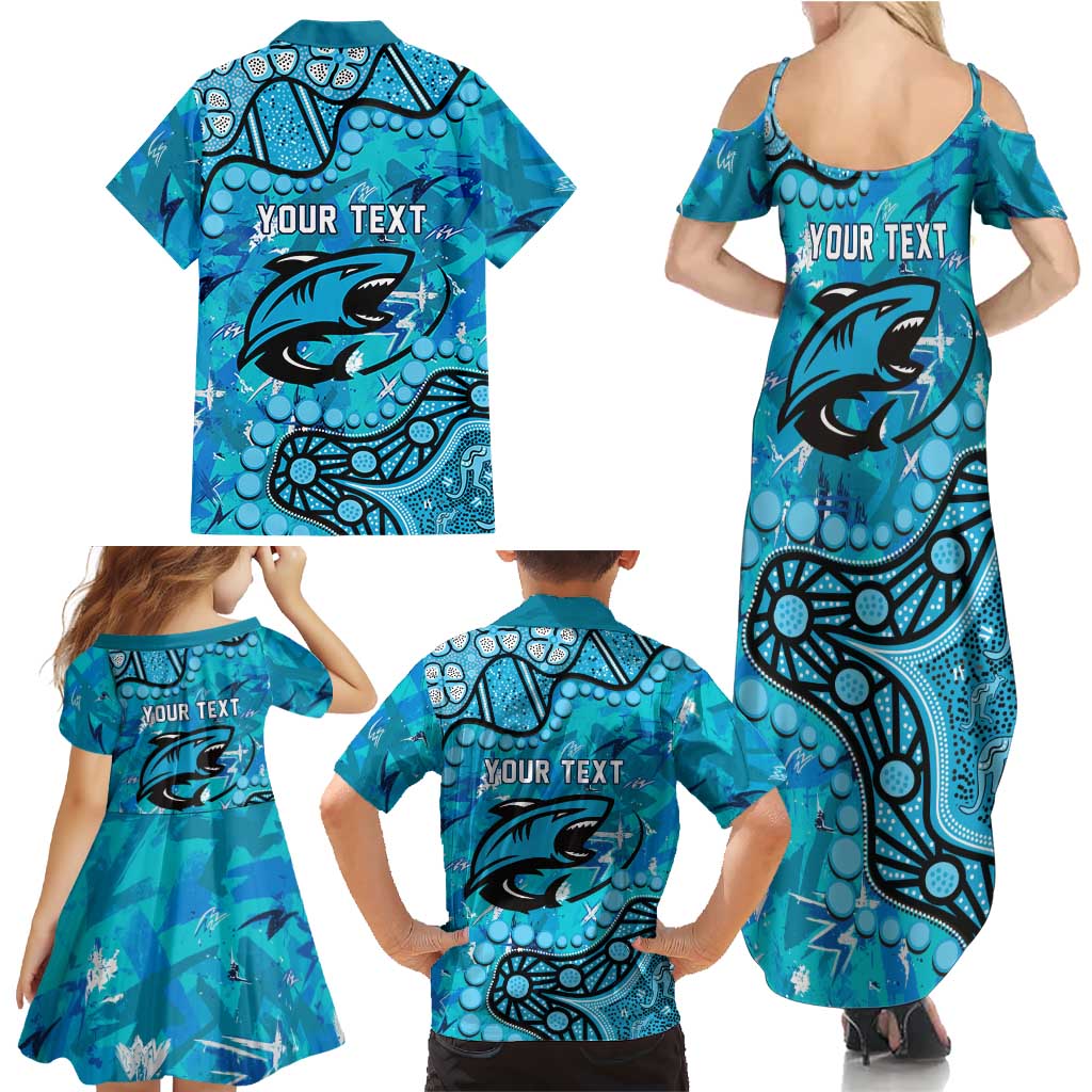 Personalized Cronulla-Sutherland Sharks Family Matching Summer Maxi Dress and Hawaiian Shirt Aboriginal Pattern with Graffiti Style Design