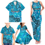 Personalized Cronulla-Sutherland Sharks Family Matching Tank Maxi Dress and Hawaiian Shirt Aboriginal Pattern with Graffiti Style Design