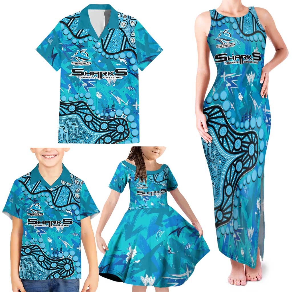 Personalized Cronulla-Sutherland Sharks Family Matching Tank Maxi Dress and Hawaiian Shirt Aboriginal Pattern with Graffiti Style Design