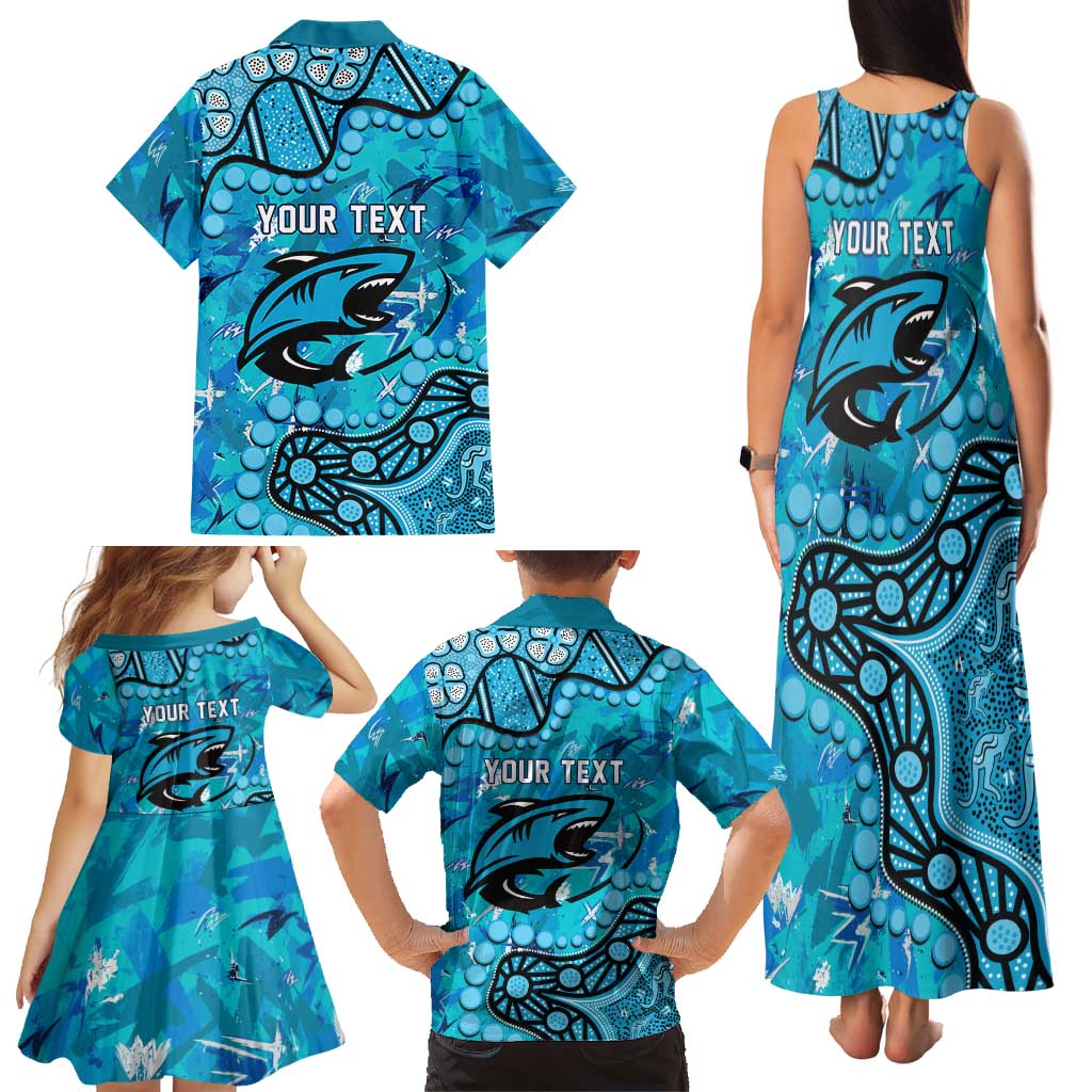 Personalized Cronulla-Sutherland Sharks Family Matching Tank Maxi Dress and Hawaiian Shirt Aboriginal Pattern with Graffiti Style Design