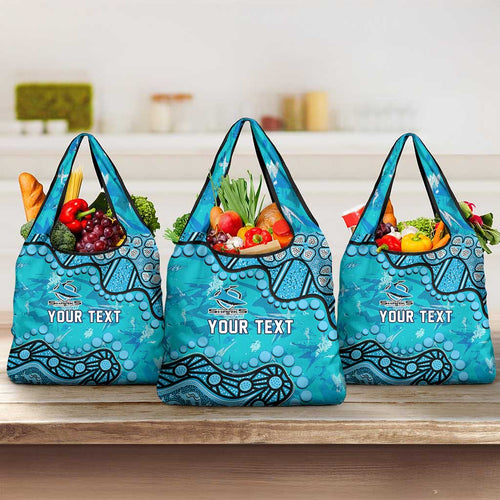 Personalized Cronulla-Sutherland Sharks Grocery Bag Aboriginal Pattern with Graffiti Style Design