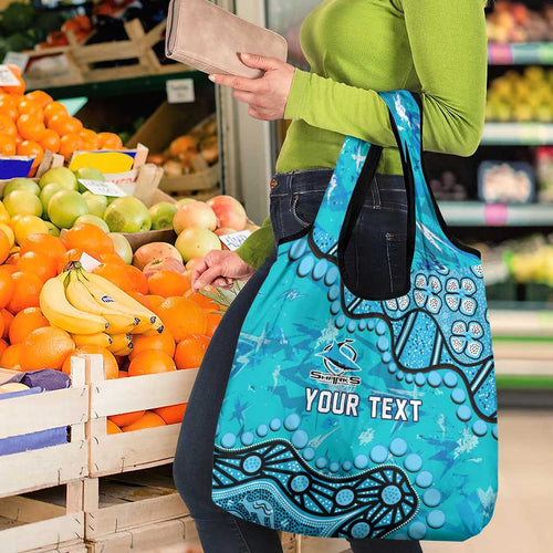 Personalized Cronulla-Sutherland Sharks Grocery Bag Aboriginal Pattern with Graffiti Style Design